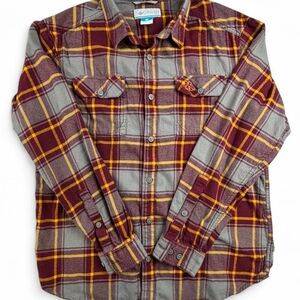 Columbia Minnesota Gophers Flannel Shirt Mens M Burgundy Plaid Button Down NCAA